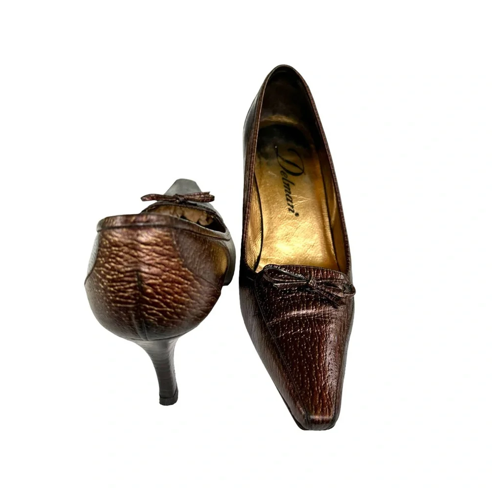 Delman Heels Metallic Brown Pumps